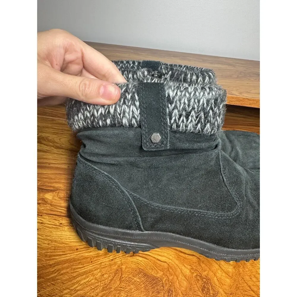 Khombu Boots Women 8M‎ Black Gray Suede Leather Flat Zip Round Toe Winter Travel